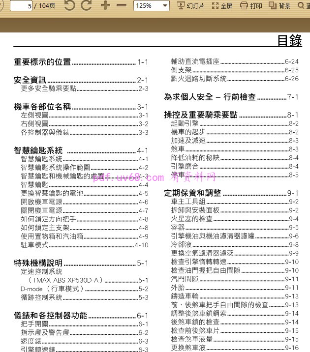 2017 雅马哈tmax 530 ABS XP530 D-A 使用说明书