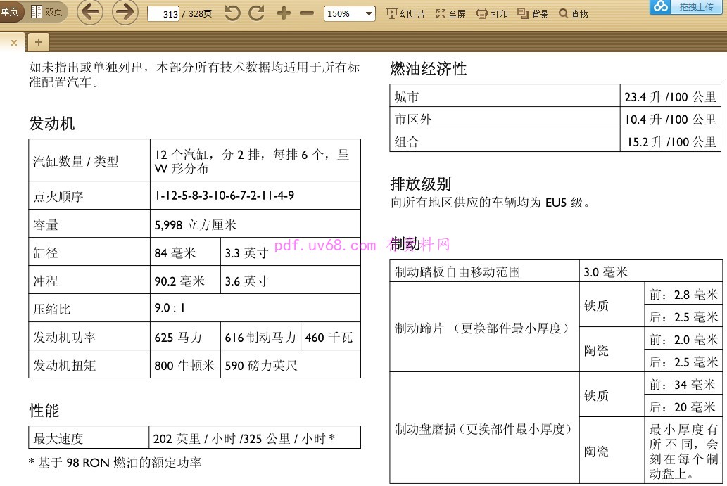 2014 宾利欧陆GT Speed Convertible车主手册-发动机参数性能主图